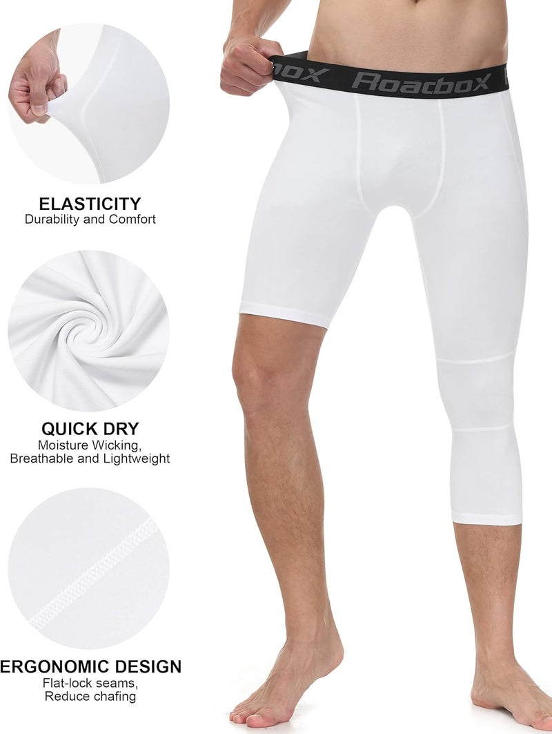 Roadbox Men's One Leg Compression Tights Pants, 3/4 Basketball Football Single Leg Leggings, Athletic Base Layer Underwear - Image 3